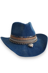 Cowboy hat Denim cowgirl hat Western Glam Chic Jeweled Cowgirl fashion Embellished cowgirl hat Custom jean hat Denim Bridal Coastal cowgirl