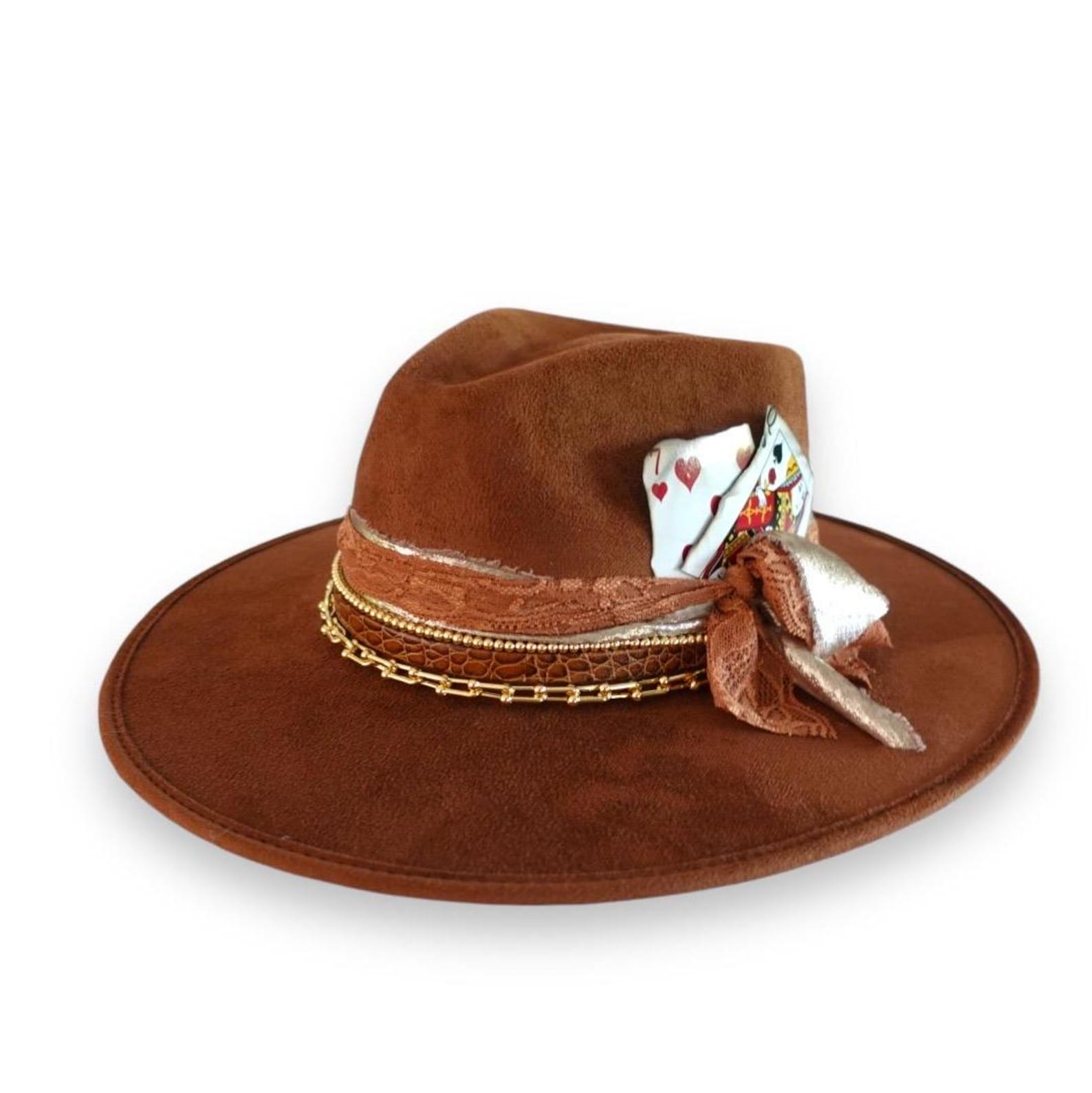 Western Style Hat Festival Fashion Playing Card Hat Western Statement Piece Nashville Style Sun Protection 18k Gold Rodeo Fashion Unique