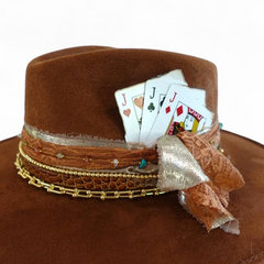 Western Style Hat Festival Fashion Playing Card Hat Western Statement Piece Nashville Style Sun Protection 18k Gold Rodeo Fashion Unique