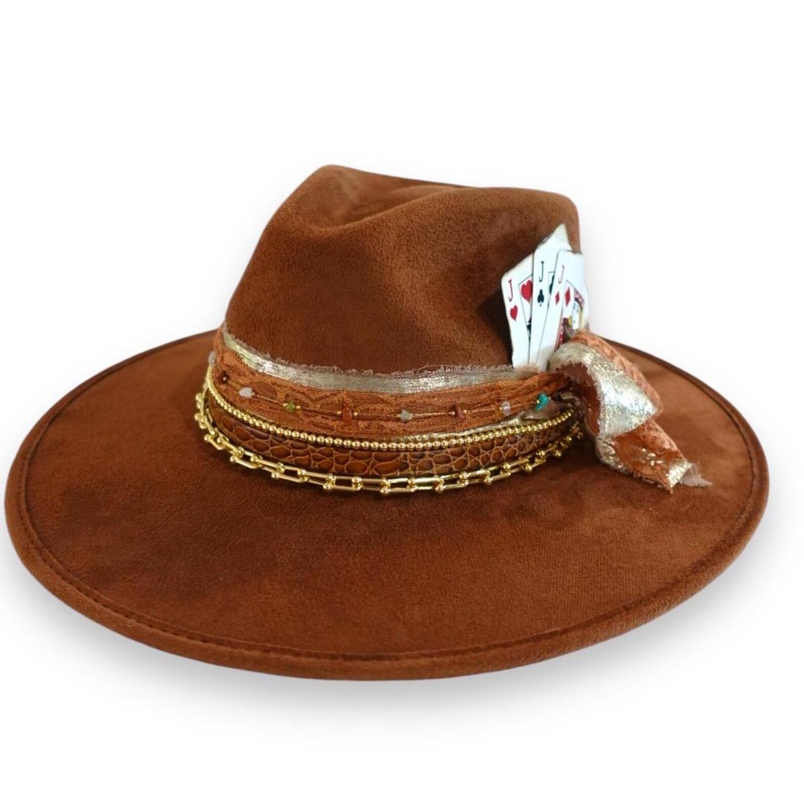 Western Style Hat Festival Fashion Playing Card Hat Western Statement Piece Nashville Style Sun Protection 18k Gold Rodeo Fashion Unique