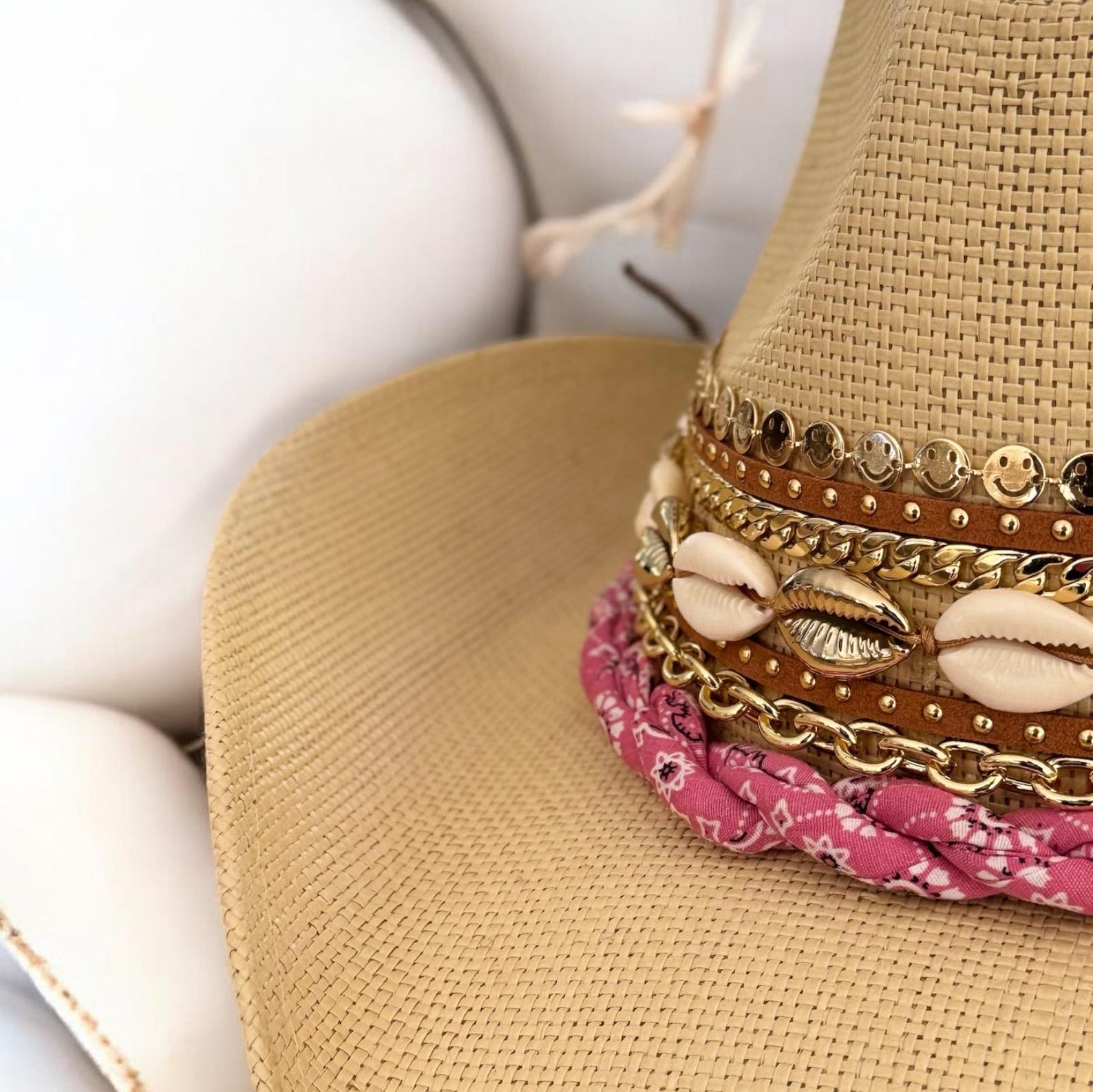 Coastal Cowgirl Beach Cowboy Hat Western Fashion Country Concert Festival Beach Outfit Jeweled bandana hat Embellished hat Bachelorette