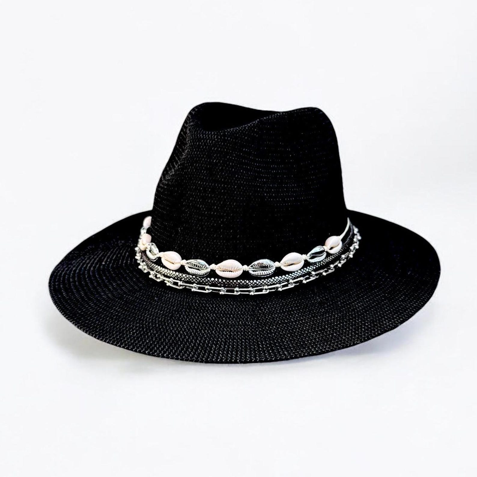 Fedora Beach hat Black Panama hat Jewled Personalized hat Embellished Boho Festival hat Resort wear Cruise hat Summer beachy Accessories