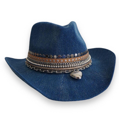 Cowboy hat Denim cowgirl hat Western Glam Chic Jeweled Cowgirl fashion Embellished cowgirl hat Custom jean hat Denim Bridal Coastal cowgirl