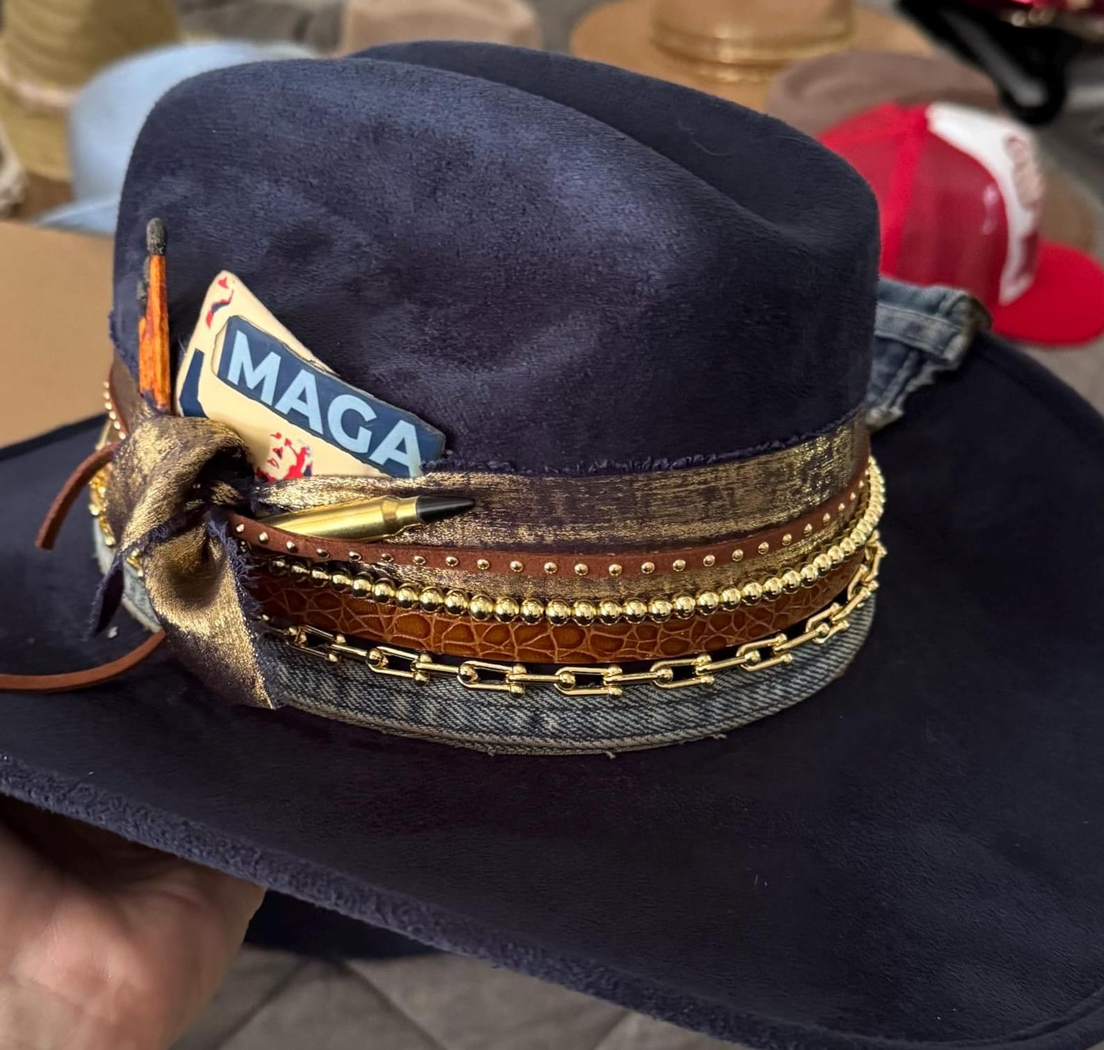 Cowboy hat Maga Trump Hat Custom Country music Rodeo hat Fashion statement hat Republican gift Western Cowgirl hat Trump Card hat Fire burnt