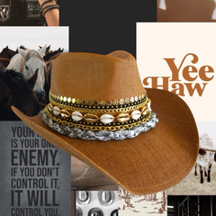 Coastal Cowgirl Beach Cowboy Hat Western Fashion Country Concert Festival Beach Outfit Jeweled bandana hat Embellished hat Bachelorette