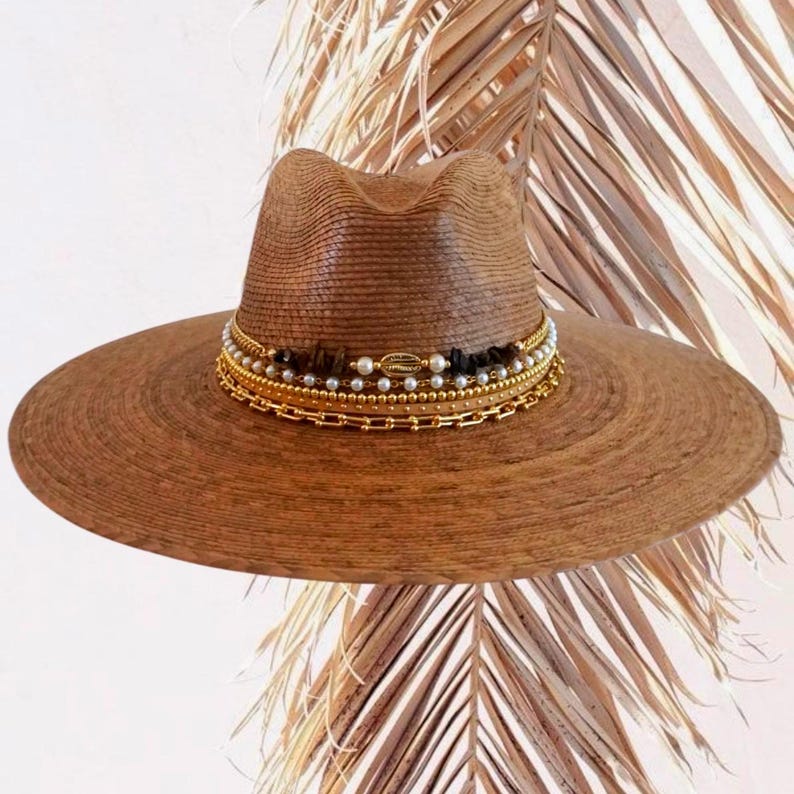 Palm Panama hat Elegant Island Luxe Jeweled Wide brim Fine Palm Embellished Luxury Glamorous Vacation Hat Resort Wear Summer Chic Decorated