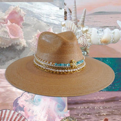 Palm Panama hat Elegant Island Luxe Jeweled Wide brim Fine Palm Embellished Luxury Glamorous Vacation Hat Resort Wear Summer Chic Decorated