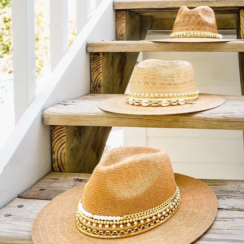 Palm Panama hat Elegant Island Luxe Jeweled Fine Palm Embellished Luxury Glamorous Vacation Hat Resort Wear Summer Chic Decorated Palmita