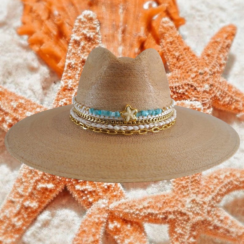 Palm Panama hat Elegant Island Luxe Jeweled Wide brim Fine Palm Embellished Luxury Glamorous Vacation Hat Resort Wear Summer Chic Decorated