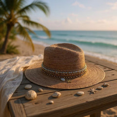Palm Panama hat Elegant Island Luxe Jeweled Fine Palm Embellished Luxury Glamorous Vacation Hat Resort Wear Summer Chic Decorated Palmita
