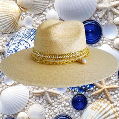 Palm Panama hat Elegant Island Luxe Jeweled Fine Palm Embellished Luxury Glamorous Vacation Hat Resort Wear Summer Chic Decorated Palmita