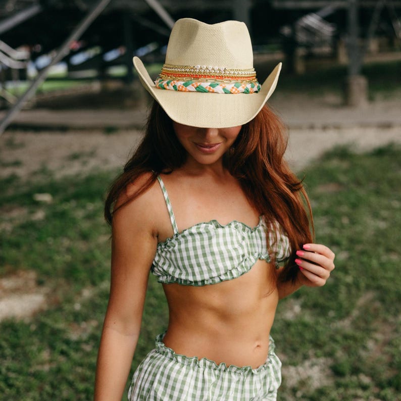 University of Miami inspired cowboy Hat Orange & Green Game Day Hat, Canes Spirit Western Hat, Alumni Gift, Tailgate Outfit Bed party gift