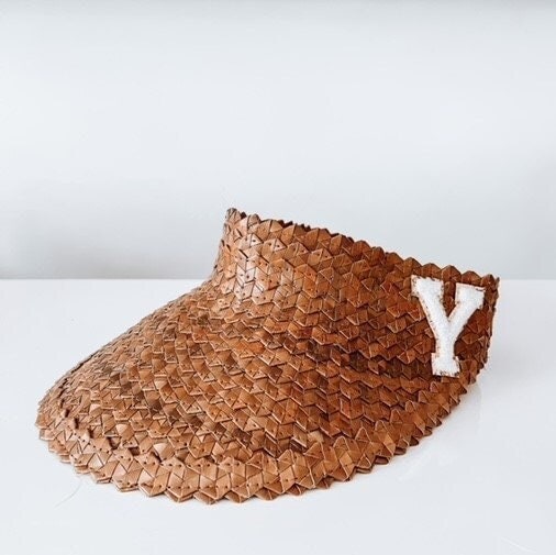 Straw visor with initial Visor for sun Beach Visor Women's Visor Caramel visor Black visor Handwoven visor Personalized visor Adult visor