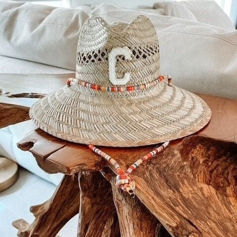 Initial Sun Hat Adult Sun Hat Summer Beach Hat Monogram Straw hat Chenille Patch Sun Hat Embellished Sun Hat Custom Sun Hat Varsity letter