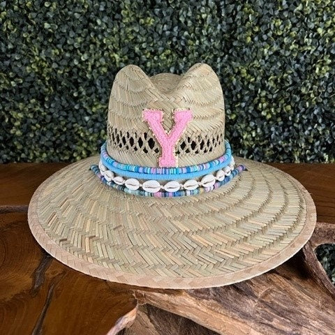 Custom Sun Hat Adult Sun Hat Protective Beach Hat Personalized Sun hat with shells Embellished Sun Hat Straw lifeguard hat  Hat with jewelry