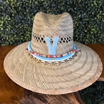 Initial Sun Hat Adult Sun Hat Summer Beach Hat Monogram Straw hat Chenille Patch Sun Hat Embellished Sun Hat Custom Sun Hat Varsity letter