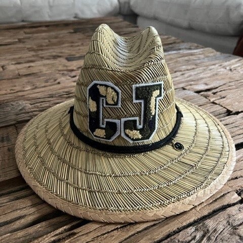 Kids-Youth-Baby Straw Hat Lifeguard Hat Varsity letter patch straw hat Straw Hat For Kids Custom straw hat Initial straw hat Straw beach hat