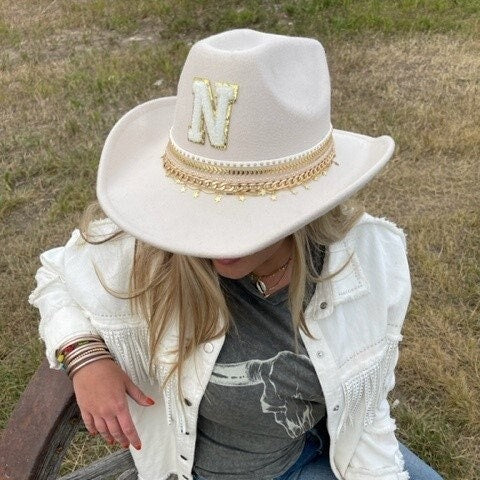 White Cowgirl Hat Nashville Bachelorette Cowboy Hat Country Western Hat Structured cowboy hat Bachelorette Hat Winter cowboy  Bride Hats,