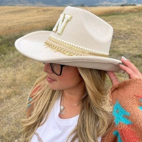 White Cowgirl Hat Nashville Bachelorette Cowboy Hat Country Western Hat Structured cowboy hat Bachelorette Hat Winter cowboy  Bride Hats,