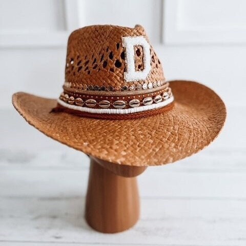 Tan cowboy hat Straw cowboy hat Personalized cowgirl hat Custom cowboy hat Festival cowboy hat Beach cowboy hat Coastal cowgirl hat Vacation