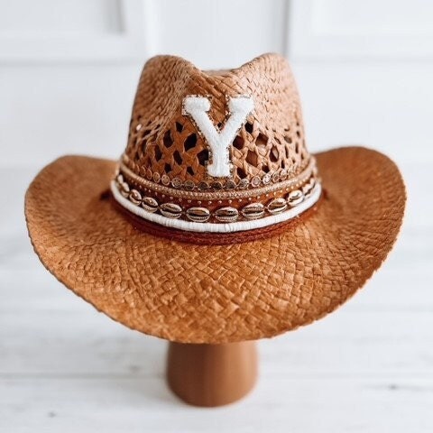 Tan cowboy hat Straw cowboy hat Personalized cowgirl hat Custom cowboy hat Festival cowboy hat Beach cowboy hat Coastal cowgirl hat Vacation