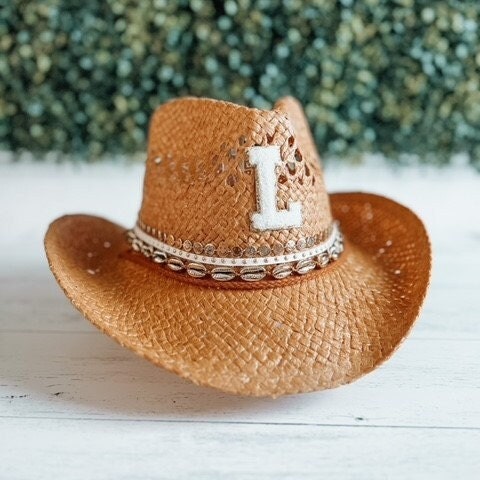 Tan cowboy hat Straw cowboy hat Personalized cowgirl hat Custom cowboy hat Festival cowboy hat Beach cowboy hat Coastal cowgirl hat Vacation