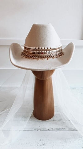 Custom Bride hat Bride hat with veil Bride cowboy hat with veil  Bachelorette hat Wifey hat Bride to be hat MRS cowboy hat Bride cowgirl hat