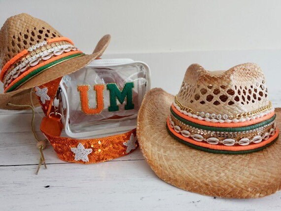 UMiami cowboy hat UMiami tailgate hat UMiami gameday hat Canes hat University of Miami tailgate outfit UMiami gift  Hurricanes cowboy hat