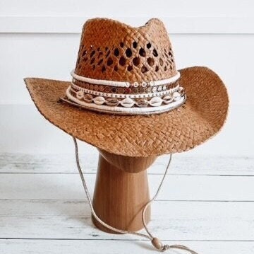 Tan cowboy hat Straw cowboy hat Personalized cowgirl hat Custom cowboy hat Festival cowboy hat Beach cowboy hat Coastal cowgirl hat Vacation