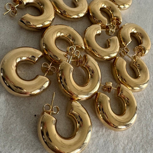 Chunky hoops Gold hoops 18k plated hoops Waterproof hoops Donut hoops Tarnish resistant hoops 18k plated jewelry Fashion earrings fat hoops