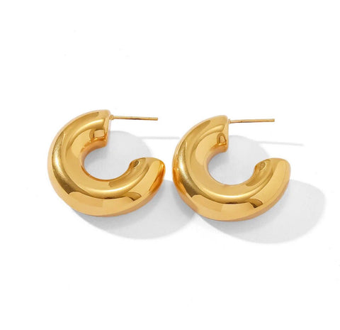 Chunky hoops Gold hoops 18k plated hoops Waterproof hoops Donut hoops Tarnish resistant hoops 18k plated jewelry Fashion earrings fat hoops