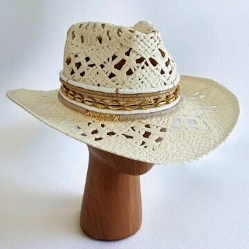 Straw Cowboy Hat Coastal cowgirl hat Cream Cowgirl Hat Beachy cowboy hat Summer Cowboy Hat Western hat Custom cowgirl hat Beaded hat Jeweled