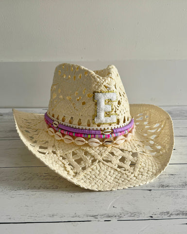 Straw Cowboy Hat Coastal cowgirl hat Cream Cowgirl Hat Beachy cowboy hat Summer Cowboy Hat Western hat Custom cowgirl hat Beaded hat Jeweled