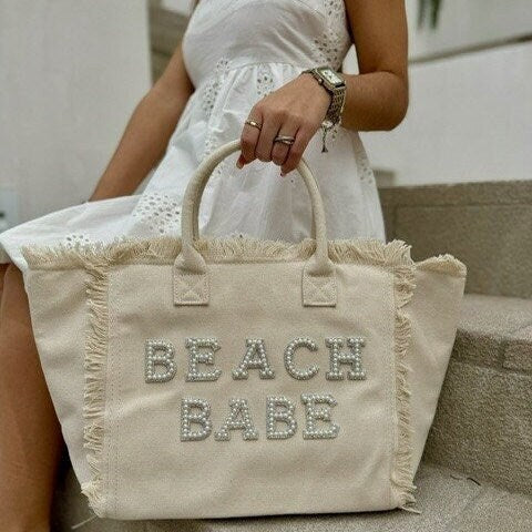 Beach bag personalized Canvas tote bag Beach tote Pearl letter bag Beach bag custom Bridesmaid bag Vacation beach bag Custom tote Custom bag