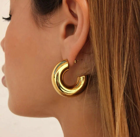 Chunky hoops Gold hoops 18k plated hoops Waterproof hoops Donut hoops Tarnish resistant hoops 18k plated jewelry Fashion earrings fat hoops