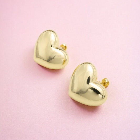 Heart earrings 18k plated heart earrings waterproof heart earrings Puffy heart earrings Heart tarnish resistant jewelry Fashion earrings