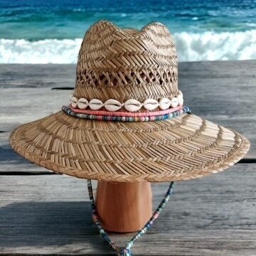 Custom Sun Hat Adult Sun Hat Protective Beach Hat Personalized Sun hat with shells Embellished Sun Hat Straw lifeguard hat  Hat with jewelry