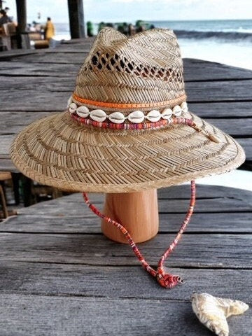 Custom Sun Hat Adult Sun Hat Protective Beach Hat Personalized Sun hat with shells Embellished Sun Hat Straw lifeguard hat  Hat with jewelry