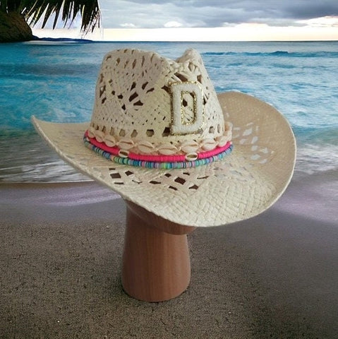 Straw Cowboy Hat Coastal cowgirl hat Cream Cowgirl Hat Beachy cowboy hat Summer Cowboy Hat Western hat Custom cowgirl hat Beaded hat Jeweled