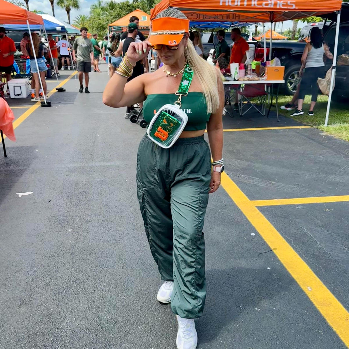 Miami Hurricanes Orange Green Clear Stadium Purse Game day Bag Crossbody Sequin Strap Custom Fan Gift 305