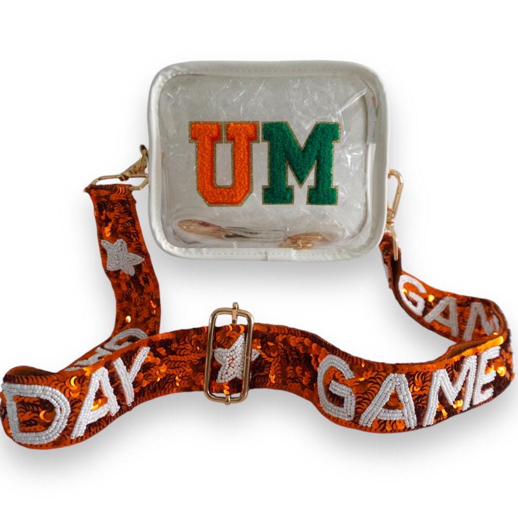 Miami Hurricanes Orange Green Clear Stadium Purse Game day Bag Crossbody Sequin Strap Custom Fan Gift 305