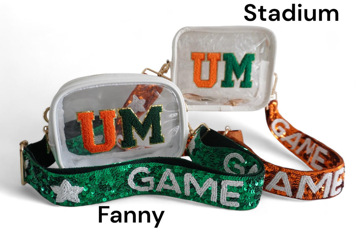 Miami Hurricanes Orange Green Clear Stadium Purse Game day Bag Crossbody Sequin Strap Custom Fan Gift 305