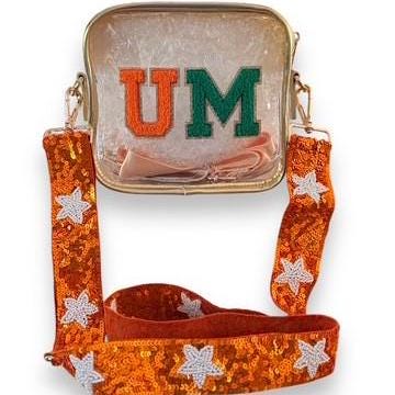 Miami Hurricanes Orange Green Clear Stadium Purse Game day Bag Crossbody Sequin Strap Custom Fan Gift 305