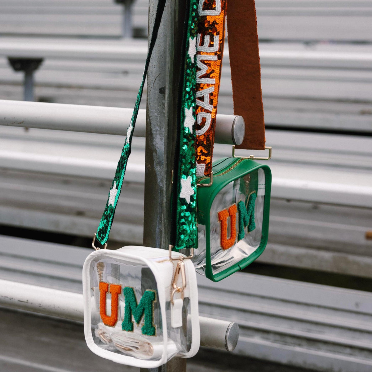 Miami Hurricanes Orange Green Clear Stadium Purse Game day Bag Crossbody Sequin Strap Custom Fan Gift 305