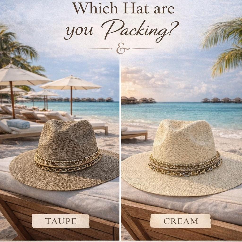 Metallic Wide Brim Sun Hat - Gold Silver Chain Detailed Panama Hat - Neutral Luxury Resort Wear, Elevated Beach Vacation Accessories