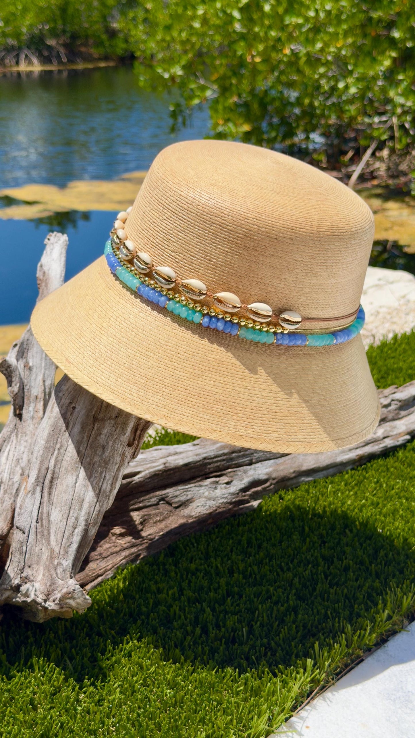 Palm Bucket Hat for Women Designer Straw Beach Hat Resort Vacation Hat Coastal Chic Sun Hat with gems Honeymoon Yacht Outfit idea Resort
