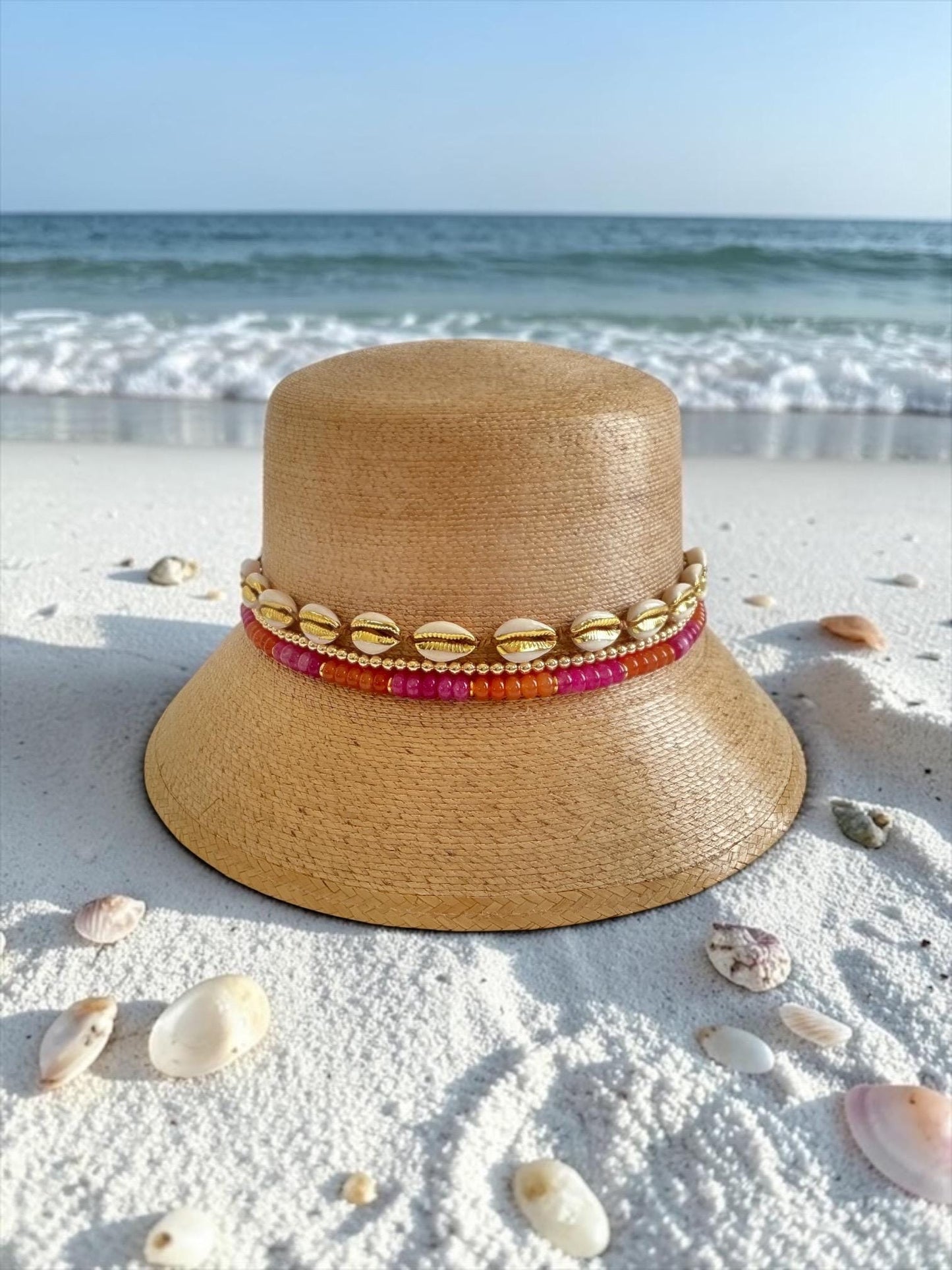 Palm Bucket Hat for Women Designer Straw Beach Hat Resort Vacation Hat Coastal Chic Sun Hat with gems Honeymoon Yacht Outfit idea Resort