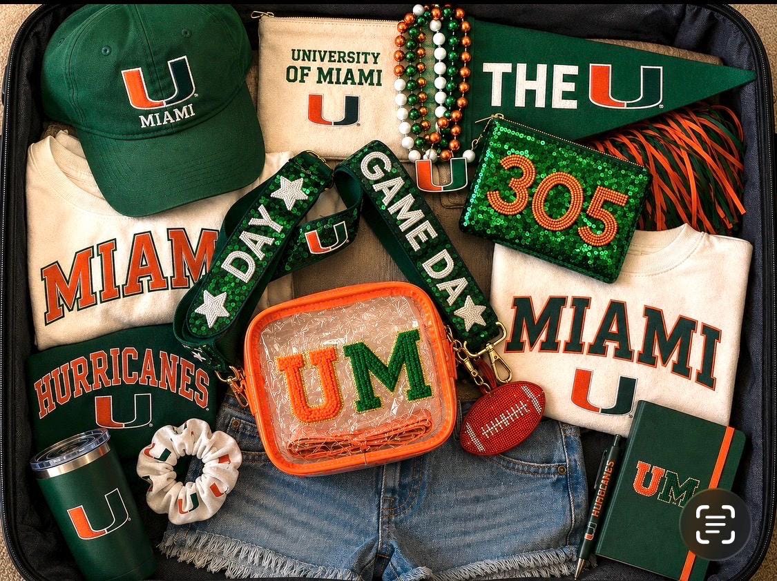 Miami Hurricanes Orange Green Clear Stadium Purse Game day Bag Crossbody Sequin Strap Custom Fan Gift 305