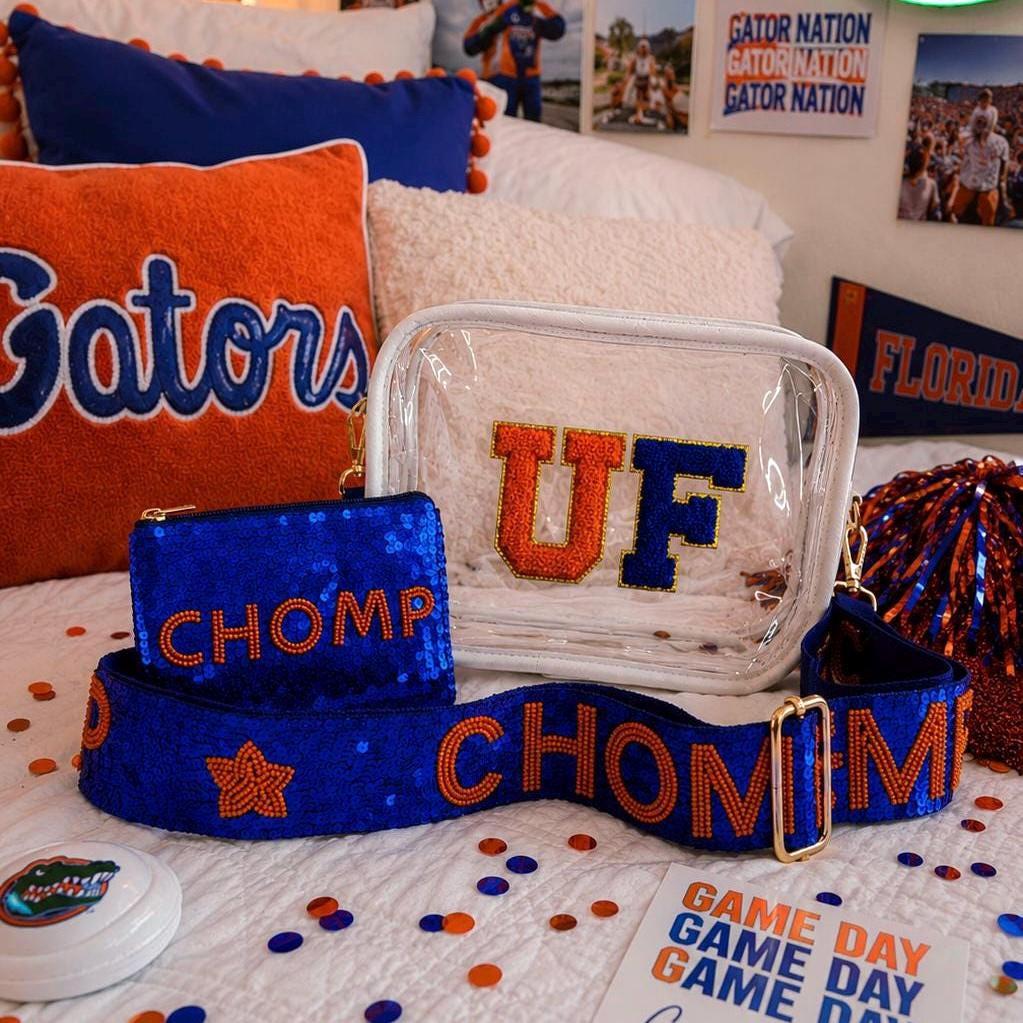 Football Fan Gift Collection Beaded Sequin Wallet Orange Blue Coin Purse Game Day Essentials Zipper Pouch Stadium Bag Accessory Handcrafted Design College Sports Merchandise Perfect Tailgate Present Small Essentials Organizer Compact Clutch