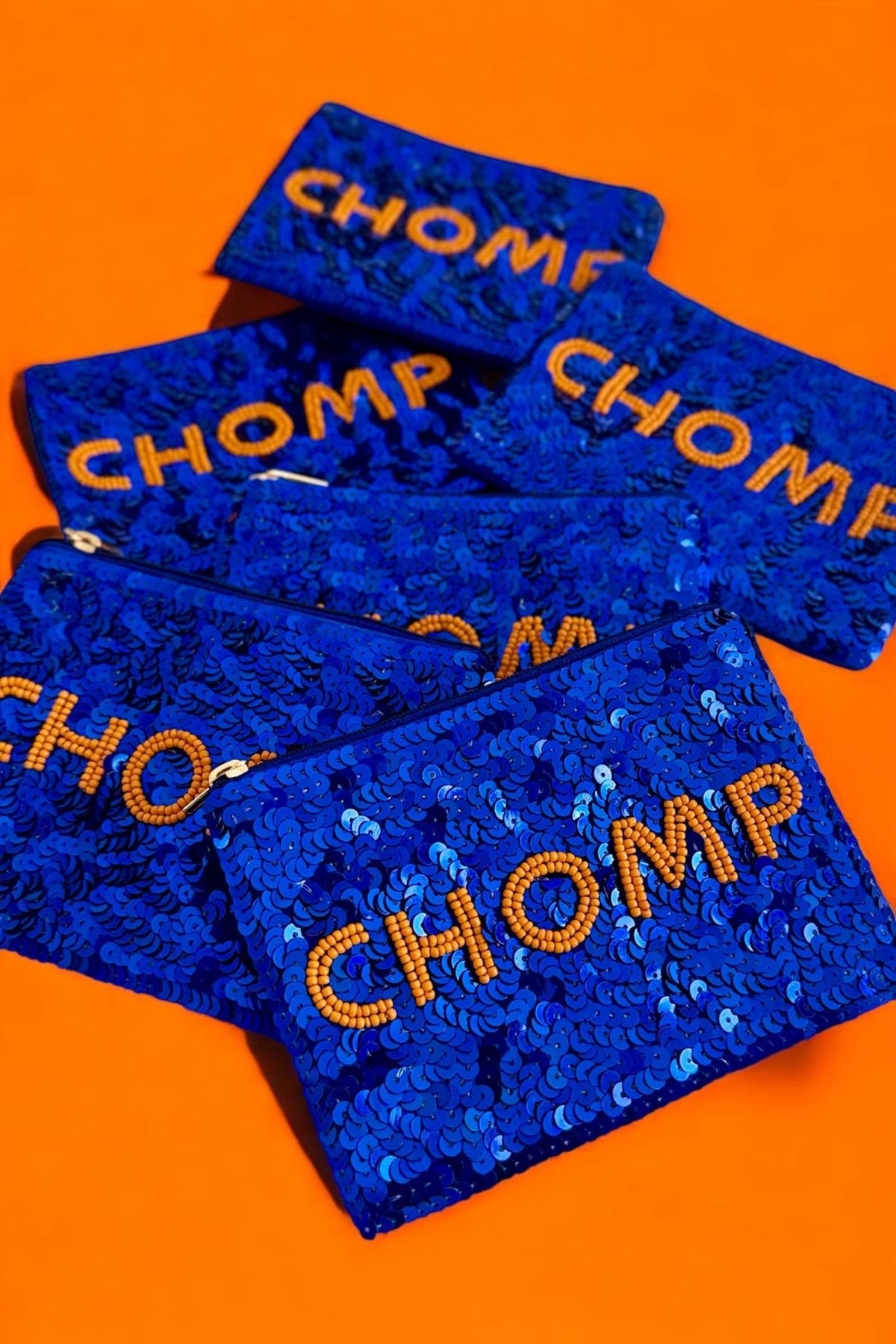 Orange Blue Wallet Beaded Sequin Design Coin Purse Zipper Pouch Game Day Essentials Football Fan Accessory Stadium Bag Compatible Small Essentials Carrier Handcrafted Quality College Sports Gift Perfect Tailgate Essential Compact Clutch